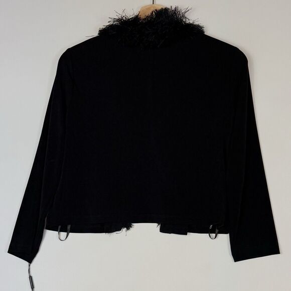 Calvin Klein Black Cropped Stretchy Slinky Fringe Cardigan Women's Medium NEW - Picture 4 of 7